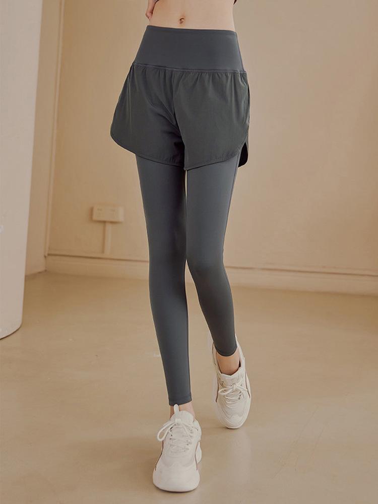 High Waist Plus Size Women's Yoga Pants, Quick-Dry, Pocket Design, Buttocks Covering, Two-Piece Look, Ideal for Cycling and Running.