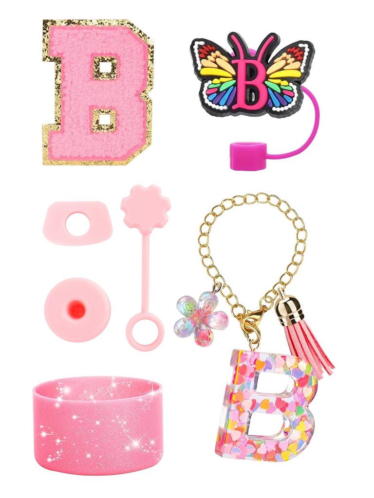 7PCS Cup Accessories Set for Stanley 30oz 40oz Tumbler Initials Silicone Straw Cover Cap Boot Letter Handle Charm Sticker