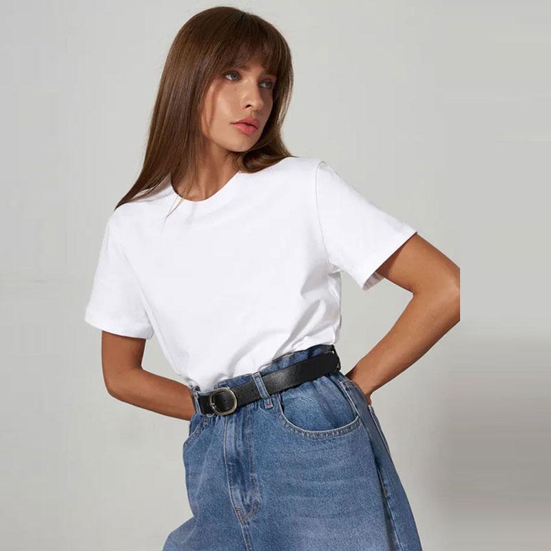 Basic Causal Solid Crew Neck Cotton T-shirt Women Loose Versatile Commuter Short Sleeve Tee Summer Simple Daily Lady Tops