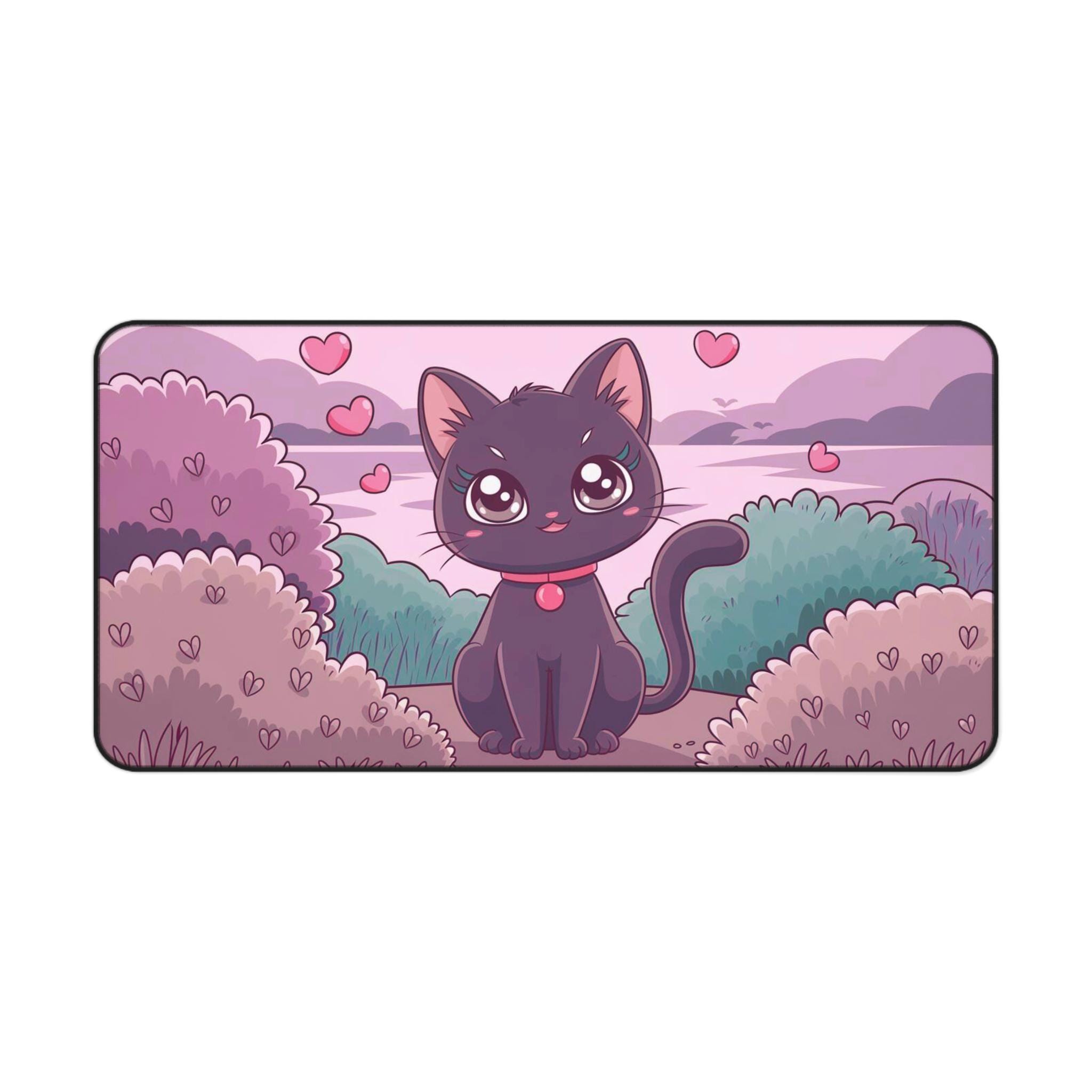 Black Cat Desk Mat Cute Girly Style Gaming Mouse Pad Attractive Computer Desk Mat Nonslip and Durable Gaming Desk Mat 400X800X2mm