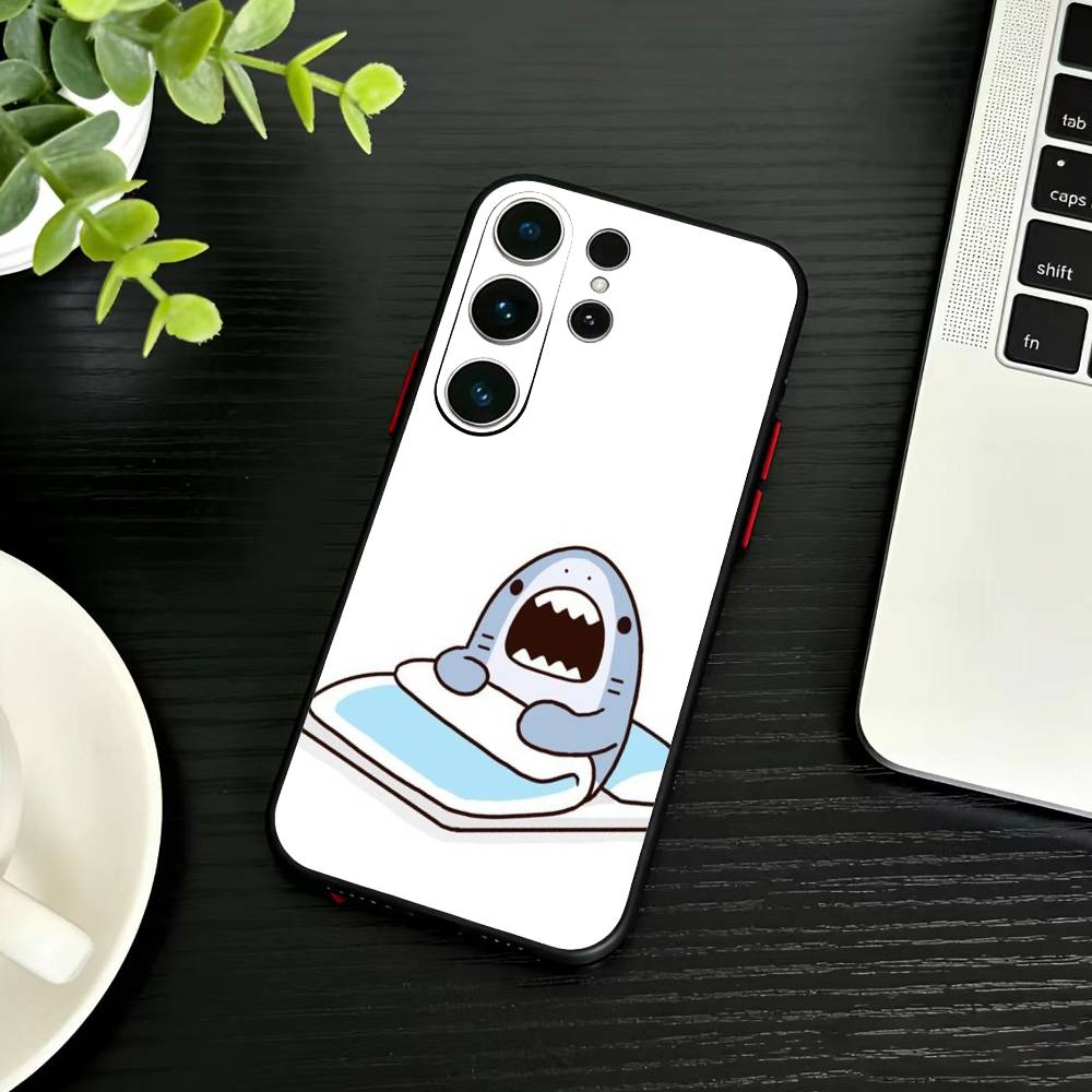 H-Cute Shark Phone Case For Samsung S26,S25,S24,S23,S22,S30,S21,Ultra,Plus,FE 5G Black Soft Cover