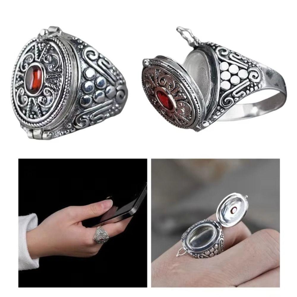 Adjustable Openable Finger Ring Antique Opening Ring Unique Gawu Box Ring  Storage Container