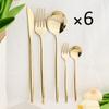 6People Gold Cutlery Set Mirror Stainless Steel Dinnerware Set Knife Cake Fork Tea Spoon Silverware Flatware Party Western Kitchen Tableware