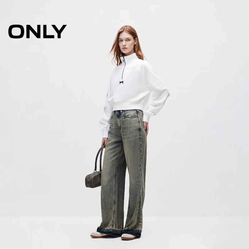 Only Women's Zipper Stand Collar Cropped Sweatshirt