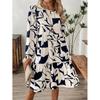 European and American Women's Mid-skirt Printed Round Neck Long-sleeved Commuter Dress