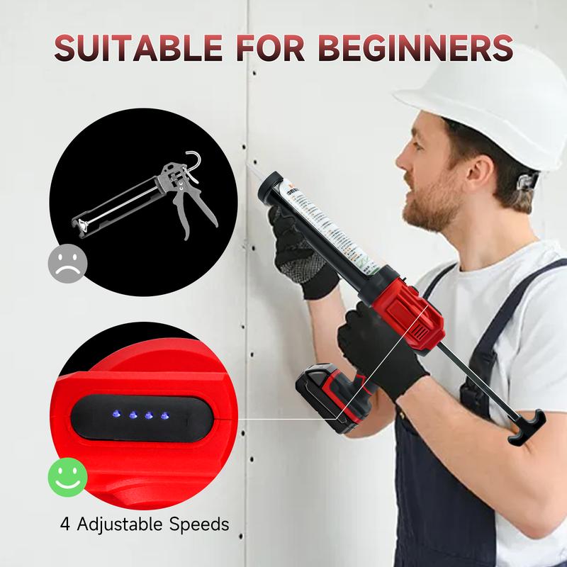 Electric Caulking Gun 10oz/300ml 4-Speeds Caulk Adhesive Gun Silicone Gun with LED Light for Milwaukee 18V Battery (No Battery)
