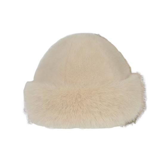 Faux Fur Winter Bucket Hat Solid Color Soft Texture Thickened Warm Plush Hat Gentle