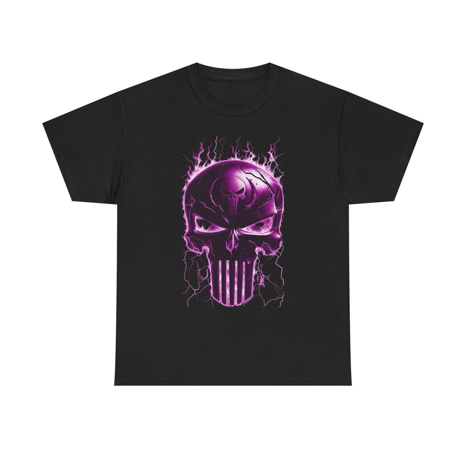 Purple Flame/Lightning Punisher Style Skull Unisex Heavy Cotton Tee S