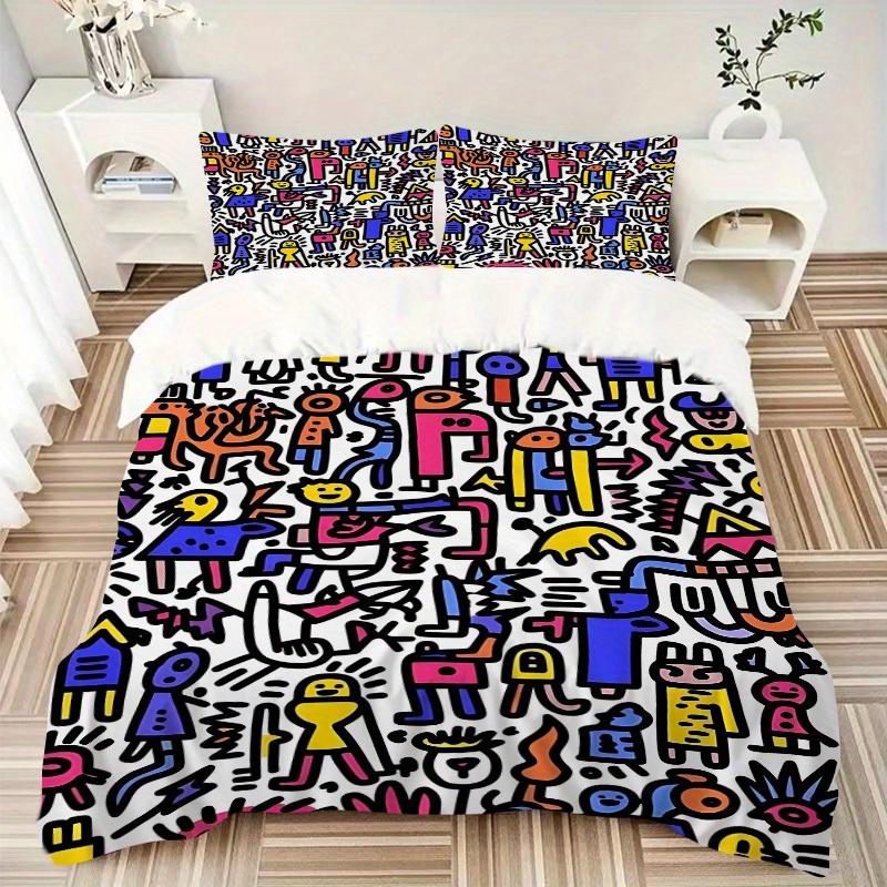 3Pcs Colorful Characters Printed Bedding Set, Breathable And Soft,(Includes 1 Duvet Cover And 2 Pillowcases, Quilt Not Included) yy250815157