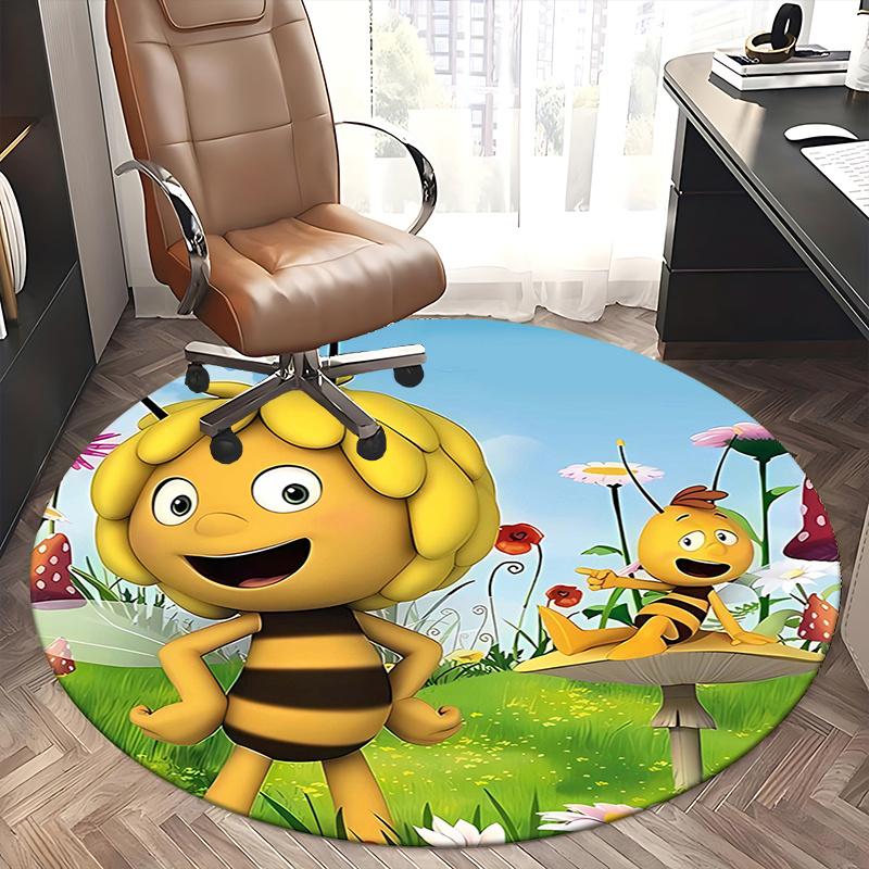 Bee,Cartoon Chair mat Round Rug Office carpet, Machine Washable, Non slip, Suitable for Living Rooms, Bedrooms