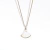 18K Gold Dress Necklace: Mother-of-Pearl & Rose Gold Fan-Shaped Chalcedony Pendant with Red Heart On Clavicle Chain