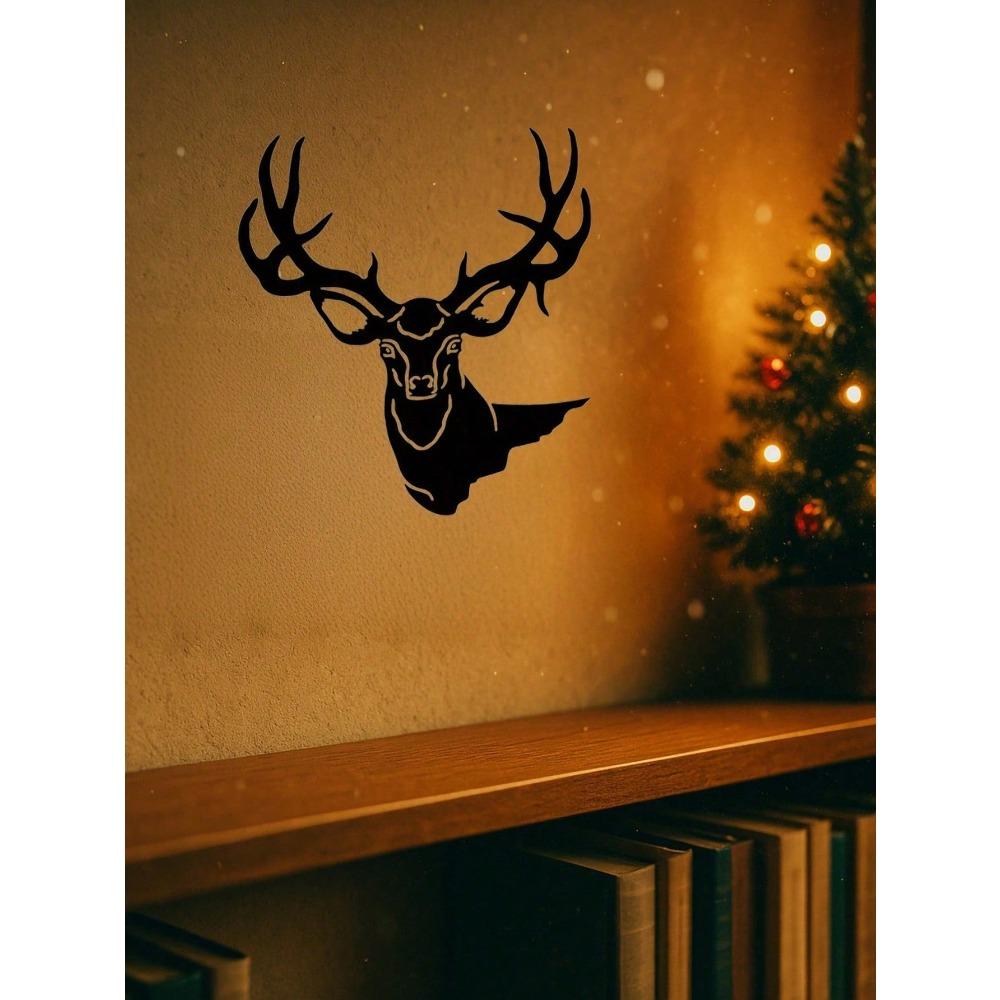 1 PC Forged Iron Deer Head Wall Art, Modern Nordic Lodge Decor, Metal Animal Sculpture for Living Room Office, Lightweight Statue, Home Accents