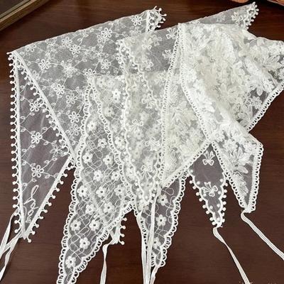 Triangle Lace Face Hair Head Wrap Scarf Women Accessories Neck Decoration Neckwear Handkerchief Headband Shawl Scarves White