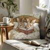 Cartoon Rabbit Reading Storybook Pillow Cover Peach Skin Velvet Printed Cushion Cover Sofa Living Room Nursery Fairytale Art