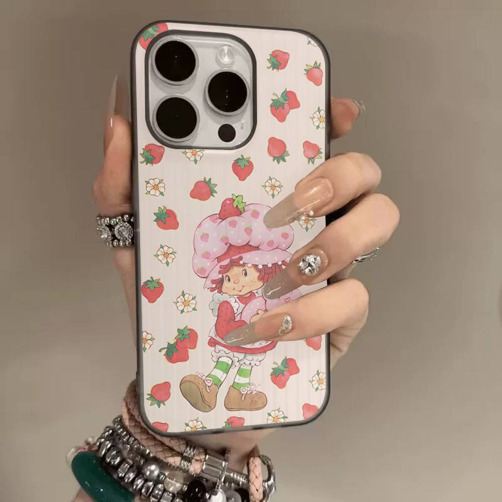 Cartoon Girl S-Strawberry S-Shortcake Corrugated Stripe Phone Case For IPhone 17 16 15 14 13 12 11 Pro Max Plus Pro Shockproof