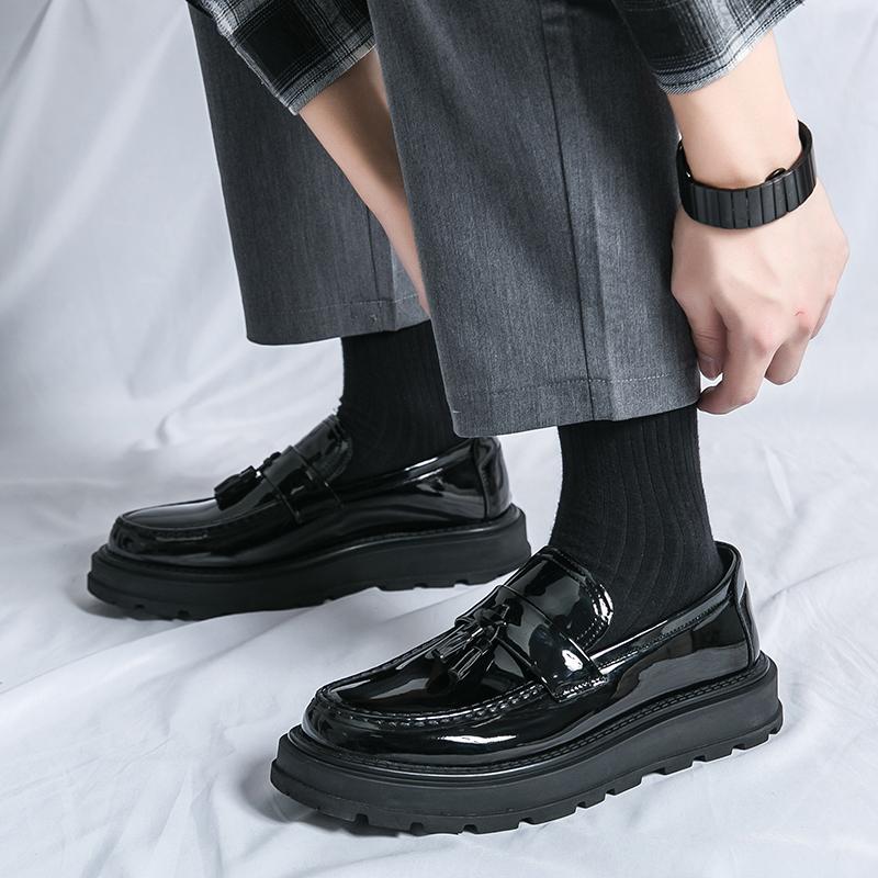 High-End Luxury Men's Leather Shoes Summer High-End Thick Bottom Fashion Bright Surface Slip-On Casual Loafers Leisure Shoes