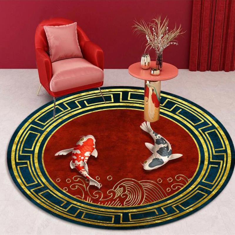 Rond Chinese Stijl Lotus Tapijt Chinese Schilderkunst Kunst Geprint Tapijt Woonkamer Slaapkamer Decoratie Tapijt Bedside Antislip Vloermat