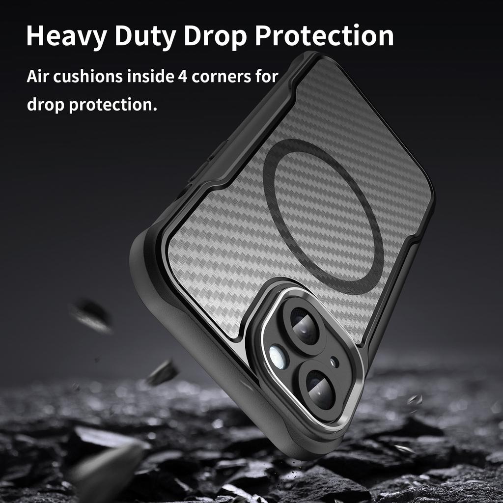 For iPhone 15 Case Compatible with MagSafe Carbon Fiber Texture TPU+PC Phone Cover