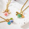 Stainless Steel Rainbow Zirconia Heart Pendant Necklace with Pink Heart and Blue Eye