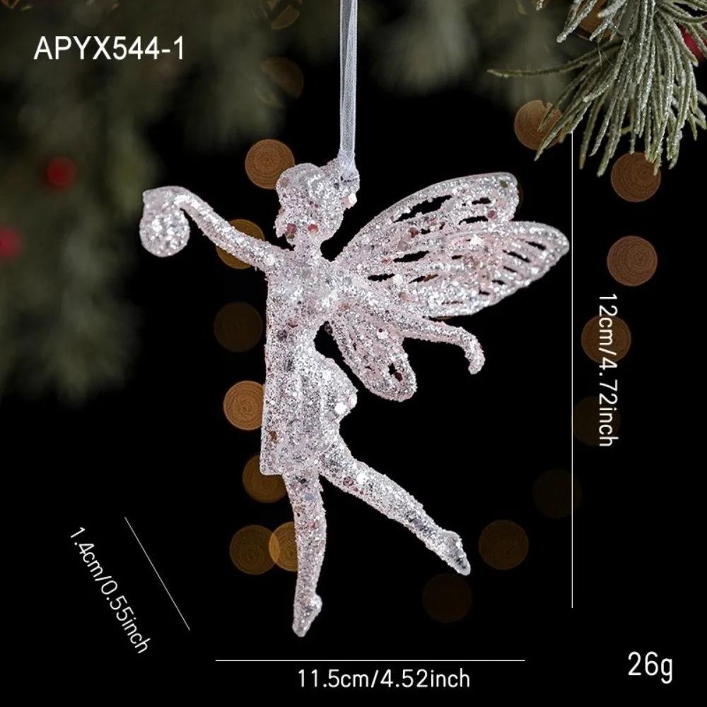 Glitter Plastic Pink Christmas Ornament Angel Snowflake Bell Decoration Dragonfly Bow Christmas Tree Decoration Holiday Festive