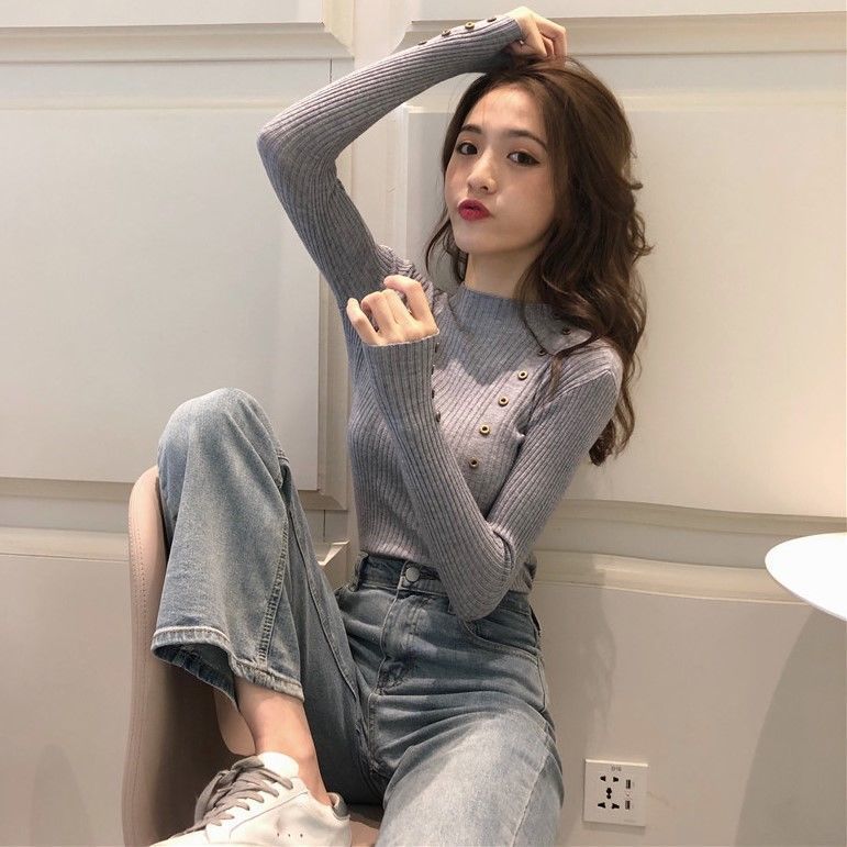 Women's Knitted Base Layer Autumn Winter Turtleneck Pullover Sweater Black Long Sleeve Top