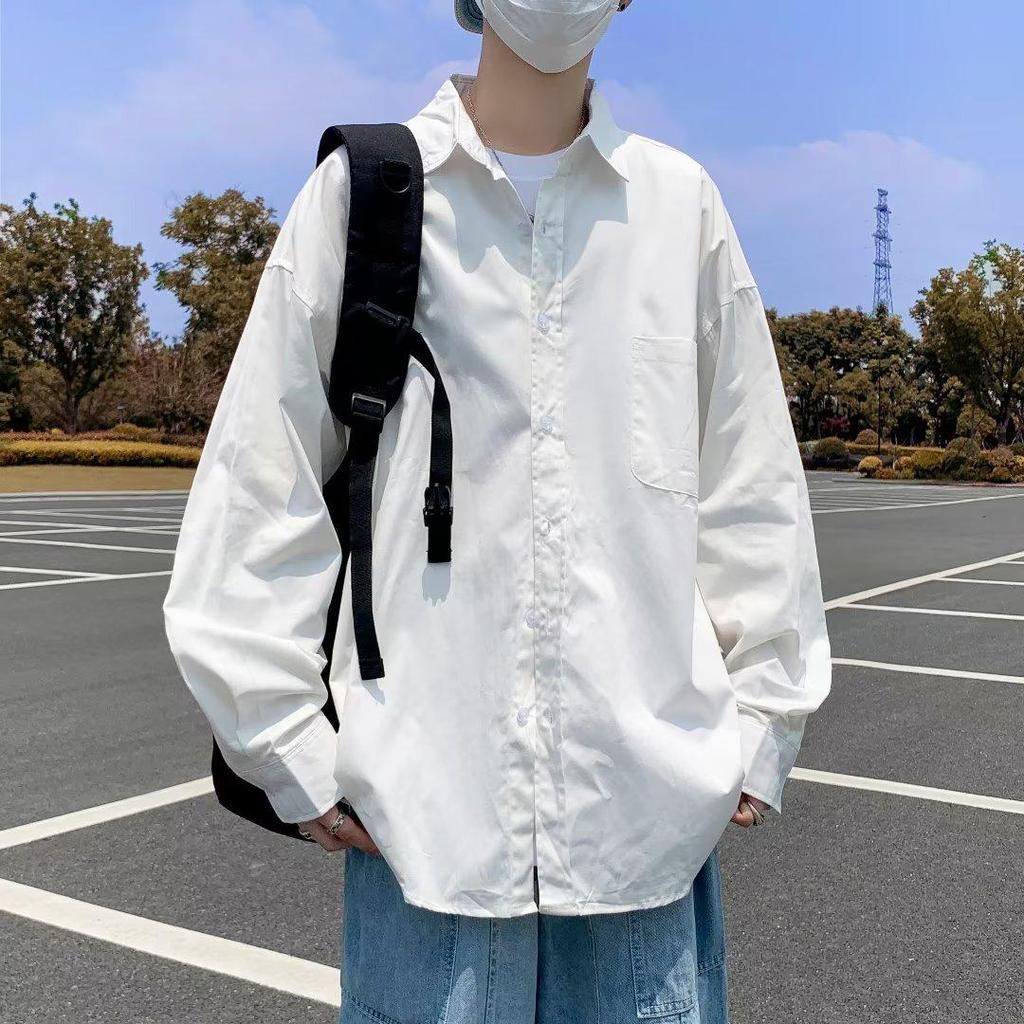 Trendig japansk vår lös passform unisex långärmad skjorta