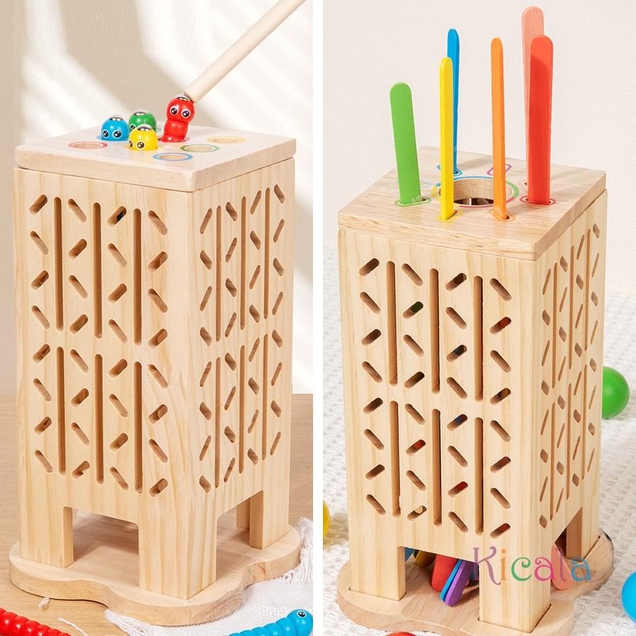 Montessori Game Wooden Stick Tower Toy Color Shapes Sorting Toy Motor Skills Development Stick Counting Math Toy For Kids