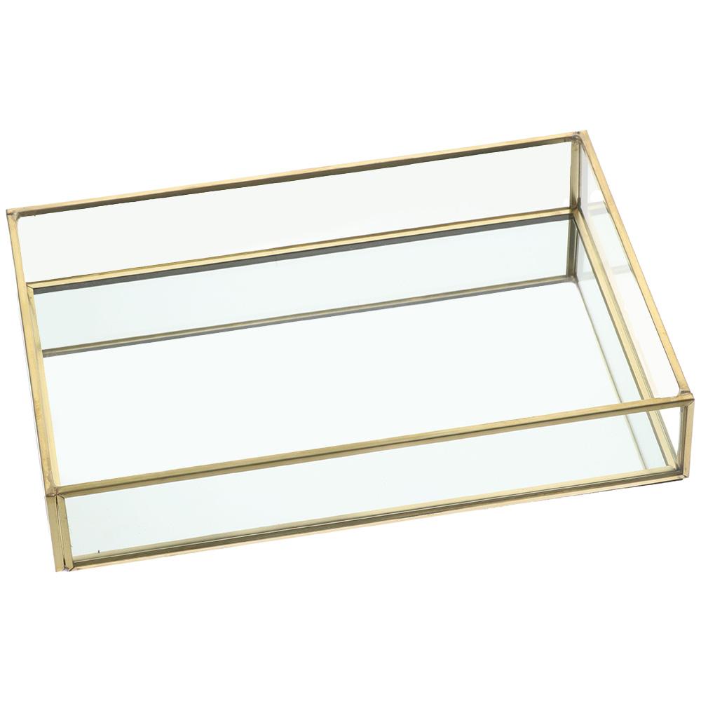 7.87*5.5*1.38 Inch Decorative Tray Gold Vintage Jewelry Tray Gold-rimmed Glass Storage Tray  Office