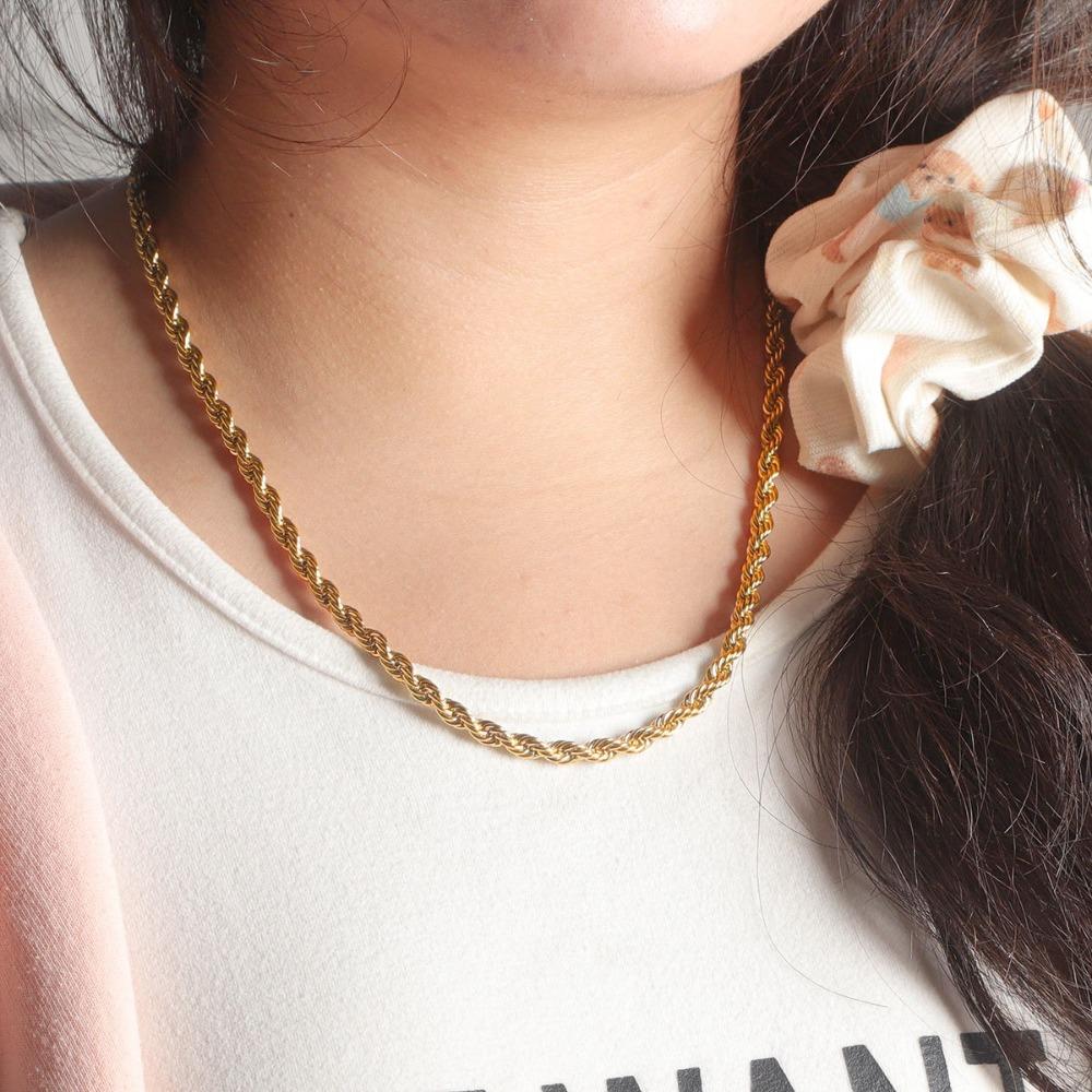 Gold Plated Chain Necklace Stainless Steel Chunky Chain Hip Hop Twisted Rope Chain  For Women Men