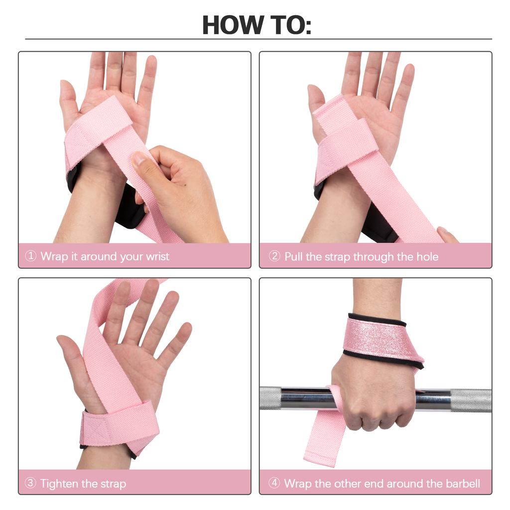 LADYGLOW Comfortable Weightlifting Straps Breathable Non Slip Glitter Lifting Straps Wrist Protector for Fitness Gym Workout