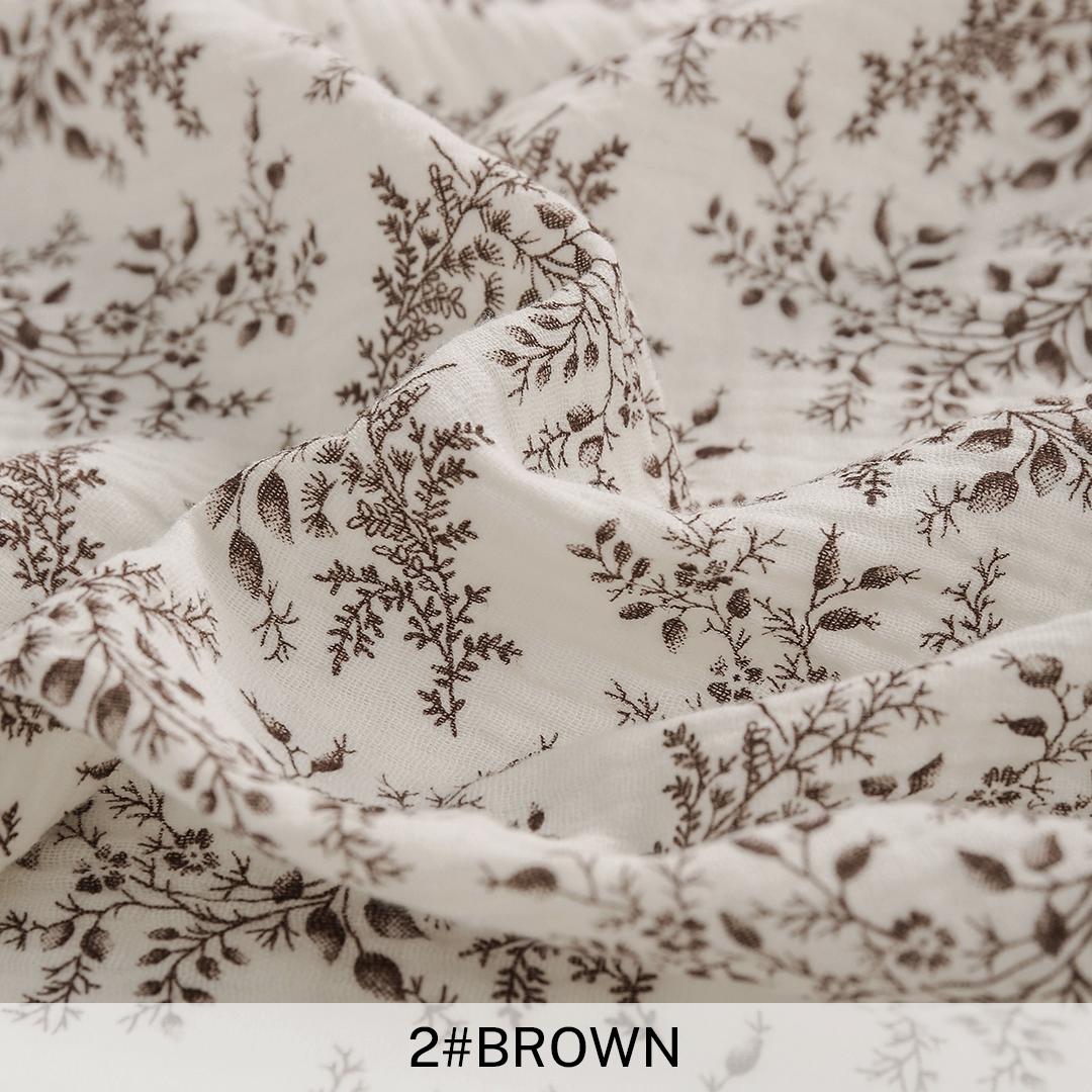 

135x50cm/135x500cm Soft Brown Floral Double-Layer Crepe Fabric For Home Wear Women s Pajama Bedding Handmade DIY Fabric TJ20572 135x50cm