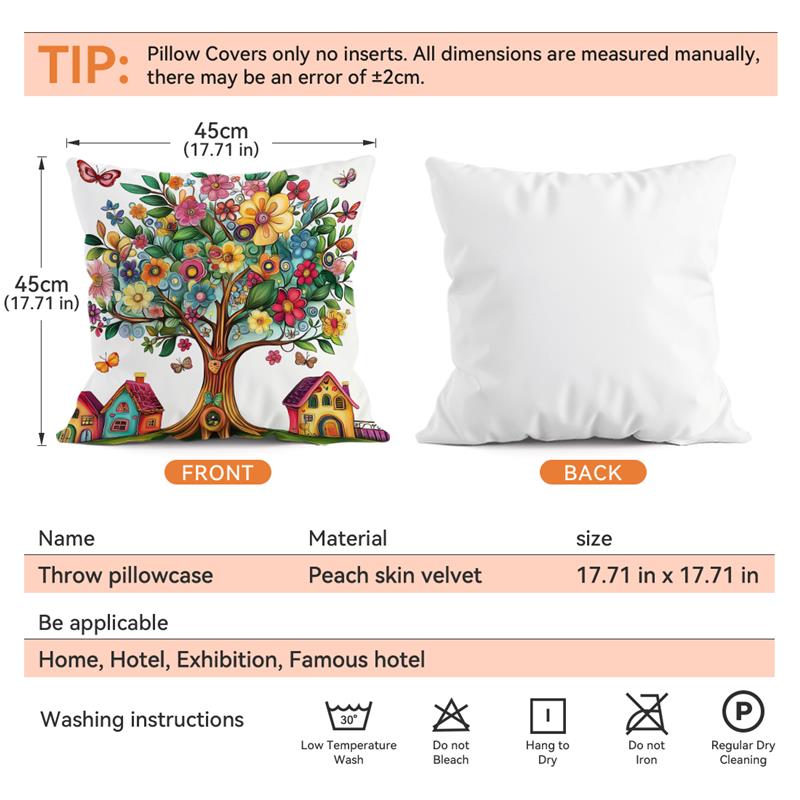 Colorful Trees Houses Pillowcase Printed 100% Polyester 45X45Cm Throw Pillowcover Decorative Sofa Cushion Pillowslip Home Decor