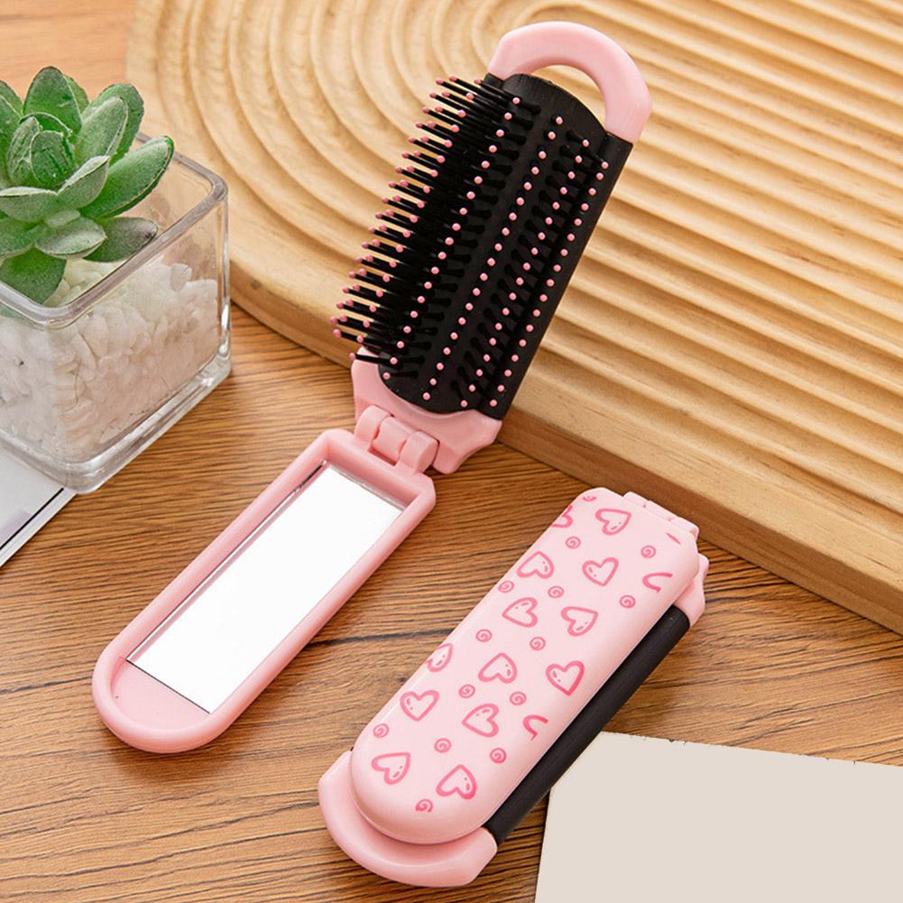 Plastic Folding Comb Portable Makeup Mirror Comb Foldable Massag Girl Bangs Fashionable Convenient Carry On Bag Comb