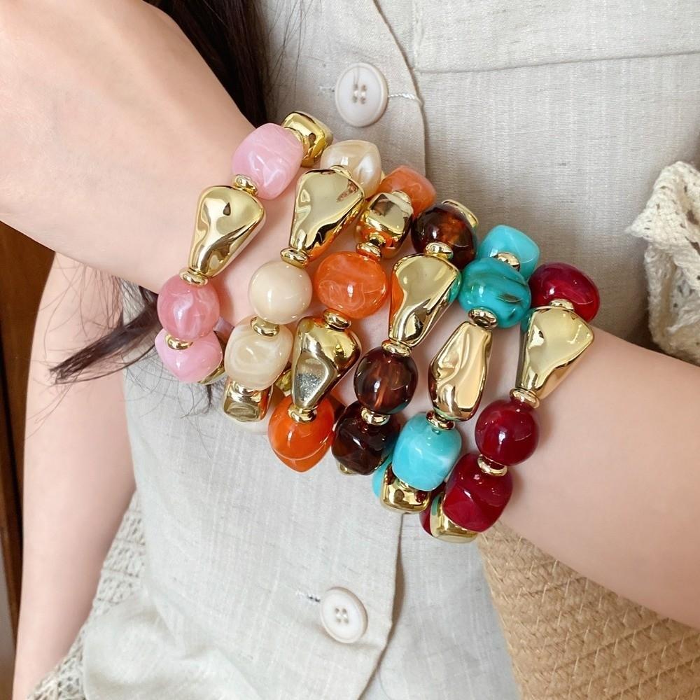 Europe American Style Beads Acrylic Bangle Smudging Retro Hand Ring Irregular Bracelet Girls