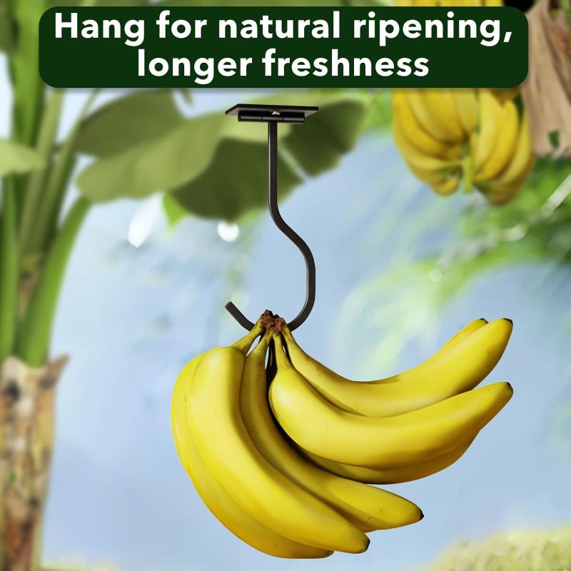 1Pc Black Cabinet Under Banana Hook Can Be Fixed With Screws Metal Multi-Purpose Hook Keep Bananas Fresh Simple Hook