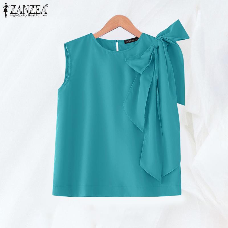 ZANZEA Camisetas sin mangas casuales sueltas de verano para mujer con cuello redondo