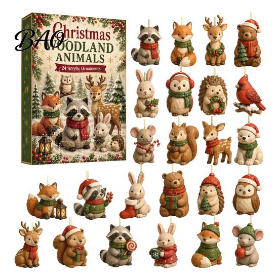 Advent Calendar for Kids Woodland Animal Calendar, 24-Day Christmas Countdown Set with Forest Festive Party Favors Children Critter Ornaments,