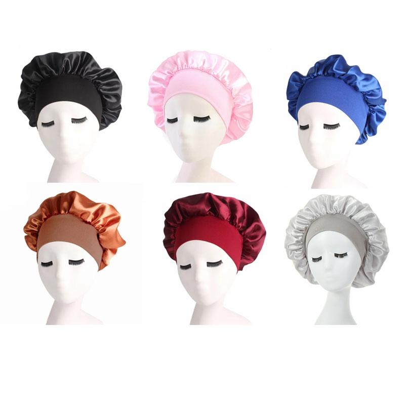 New Solid Satin Bonnet Sleep Hat Night Hair Care Shower Unisex Cap Styling Tool