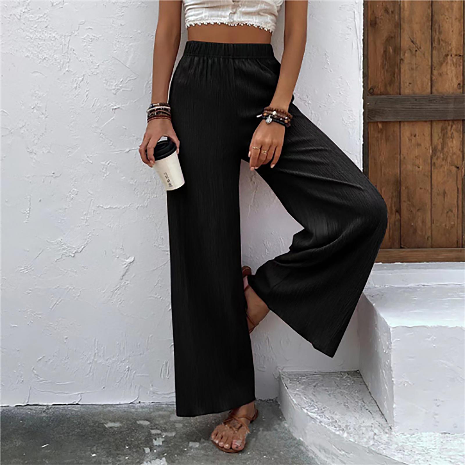 

Women s Fashion Casual Color Loose High Waist Straight Pants L чёрный