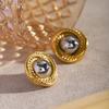 Popular 18k Gold Stainless Steel Threaded Textured Round Earrings Gold and Silver Double Color Titanium Steel Braided Earrings
