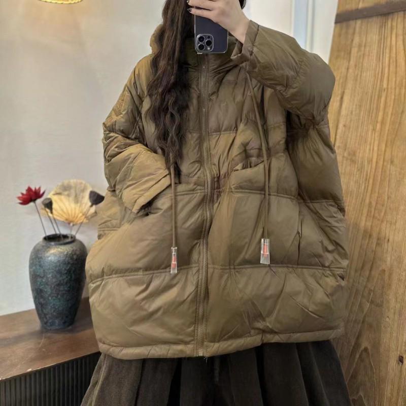 2025 Autumn/Winter Korean Style Plus Size White Duck Down Hooded Mid-Length Jacket for Women