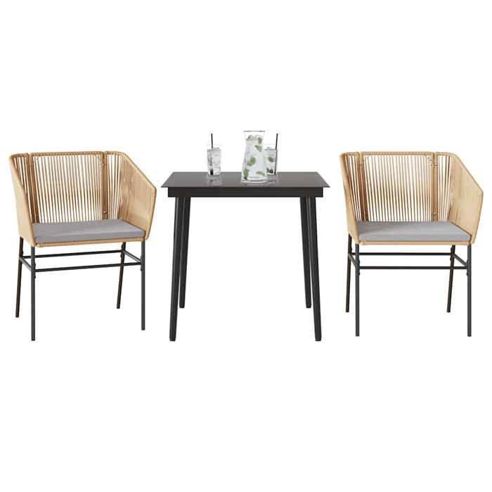 VidaXL Garden Dining Set Cushions 3pcs Brown Poly Rattan Glass 3334520