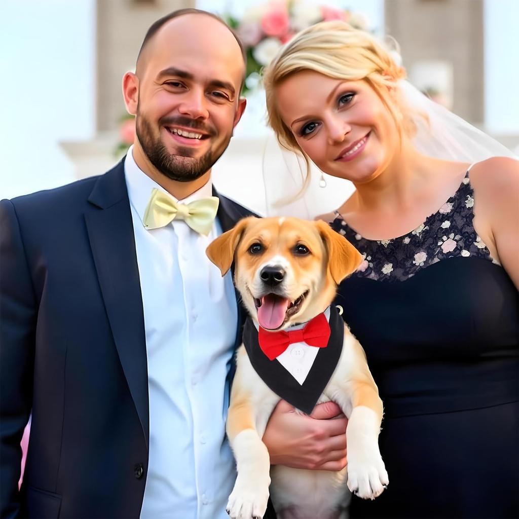 Formal Dog Tuxedo, Dog Bandana Collar with Bow Tie Costume for Small Dogs - Adjustable Dog Suit for Parties & Weddings