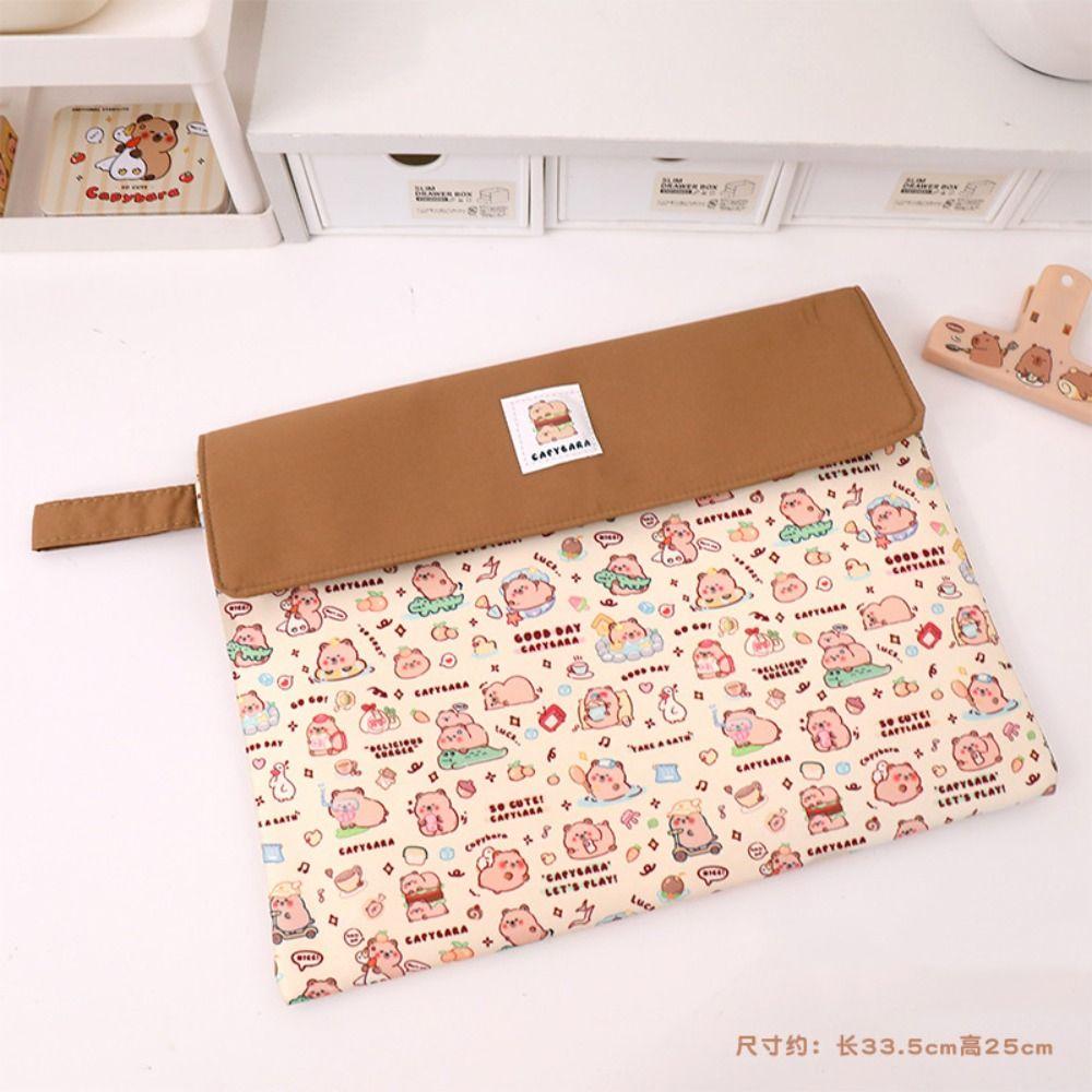 Multifunction Capybara File Bag Washable Fabric Cartoon Paper Storage Bag  Makeup Bags