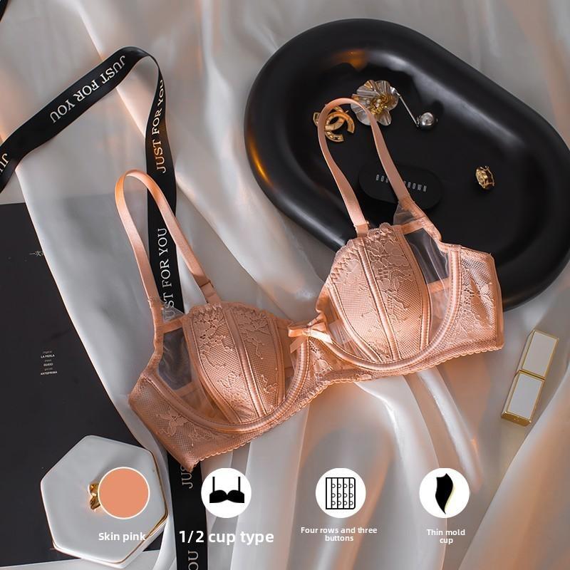 Lady Summer Thin Section Pure Desire Sexy Lace Design Sense Big Bosom Show Small Gather Underwear