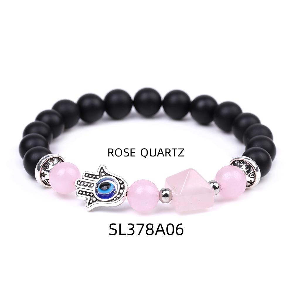 Women's Amethyst Pyramid & Hand of Fatima Bracelet with Devil's Eye & Agate Tiger Stone