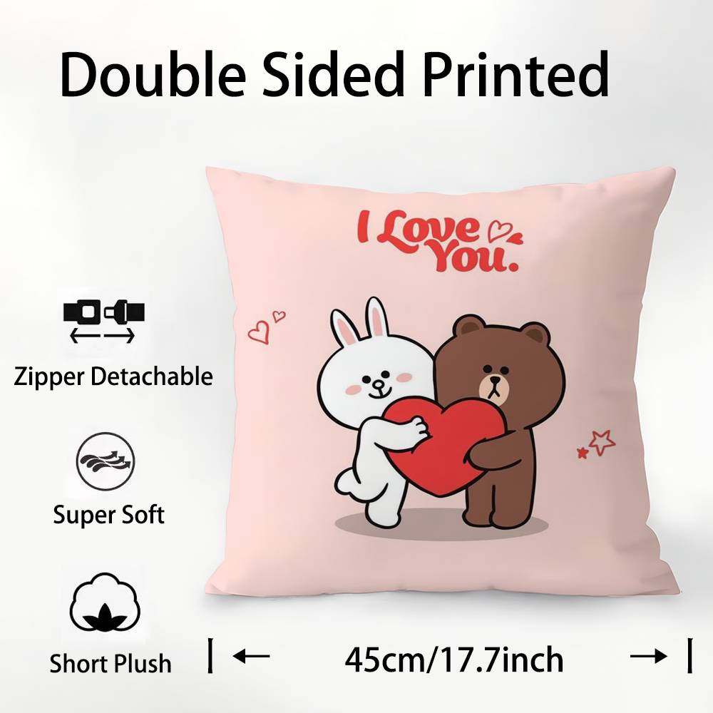 B-Brown Bear and C-Cony Pillow Case Plush Fabric Soft  Pillowcase Double Sided Print Cushion Cover Household Gifts