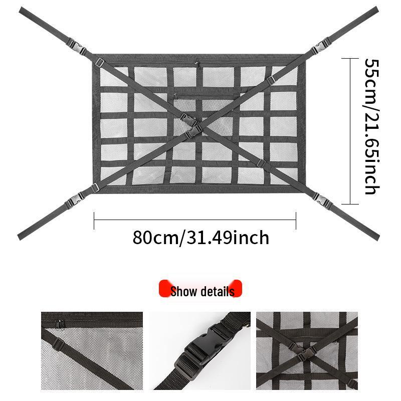 Car Roof Storage Mesh Pocket with Cross Direct Buckle - Dual Use Net for Car Roof Storage