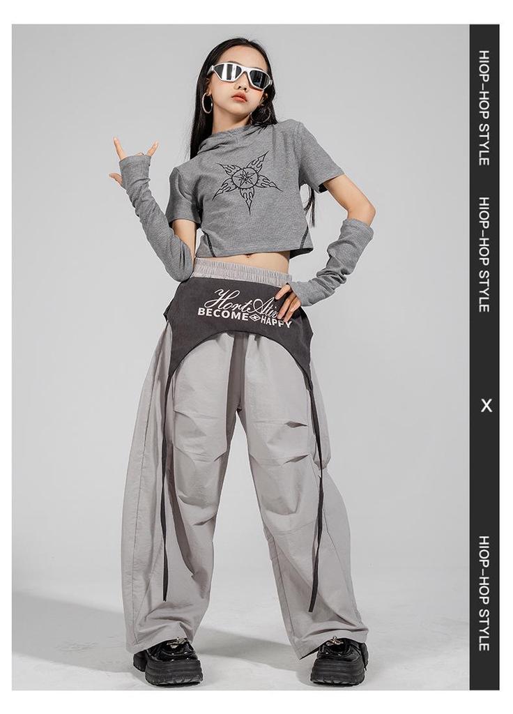 Girls' Jazz Dance Costume Set: Korean Style Cropped Vest & Sweatpants for Performances