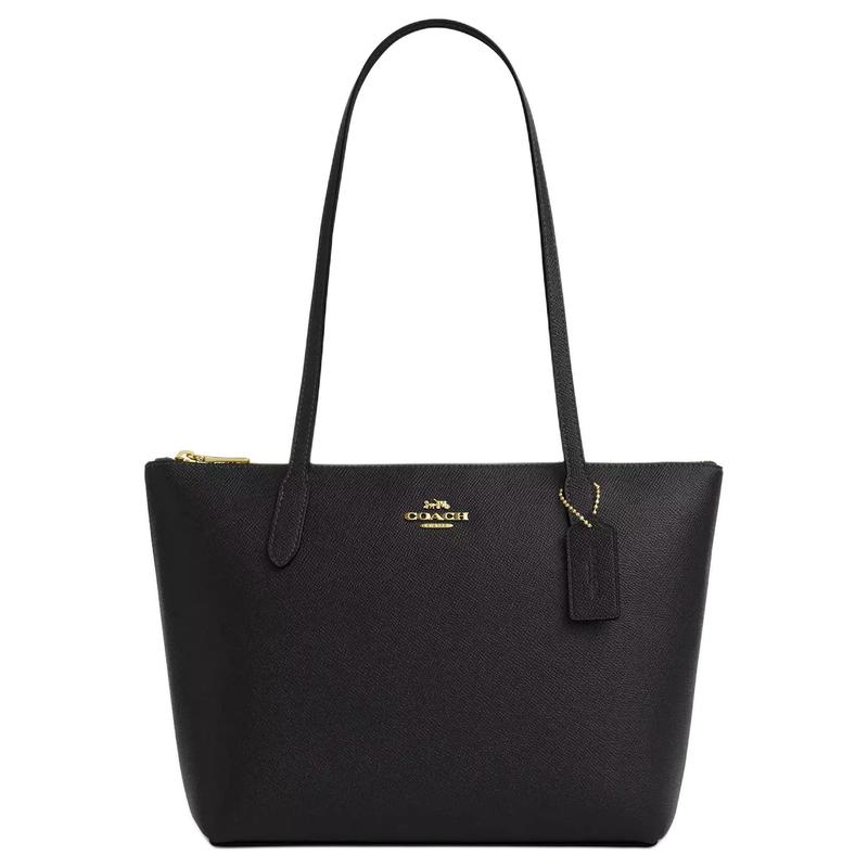 COACH Fiona 24 Gold Logo Zip Closure Recycled Leather Shoulder Bag Medium Women s Black чёрный